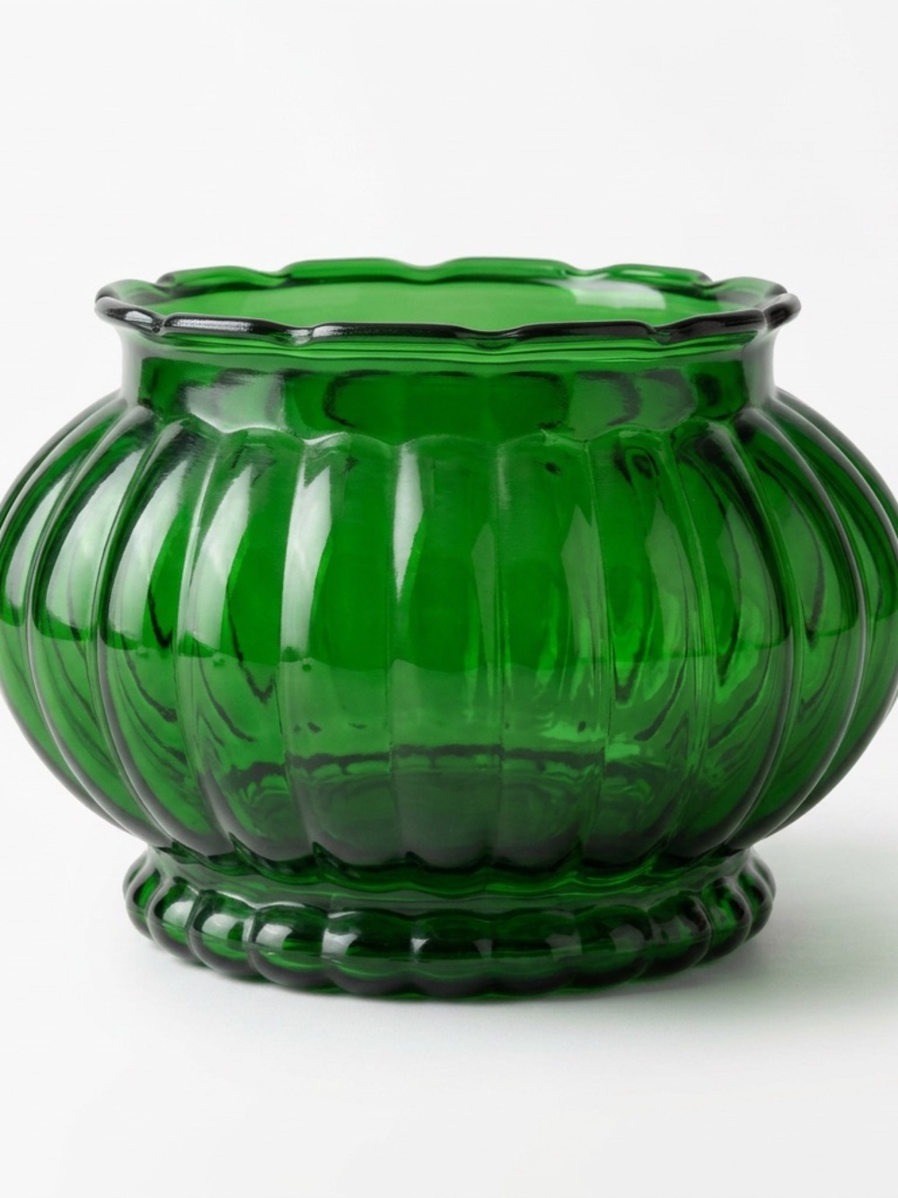 Green Glass Ribbed Decorative Vase - Home Accents